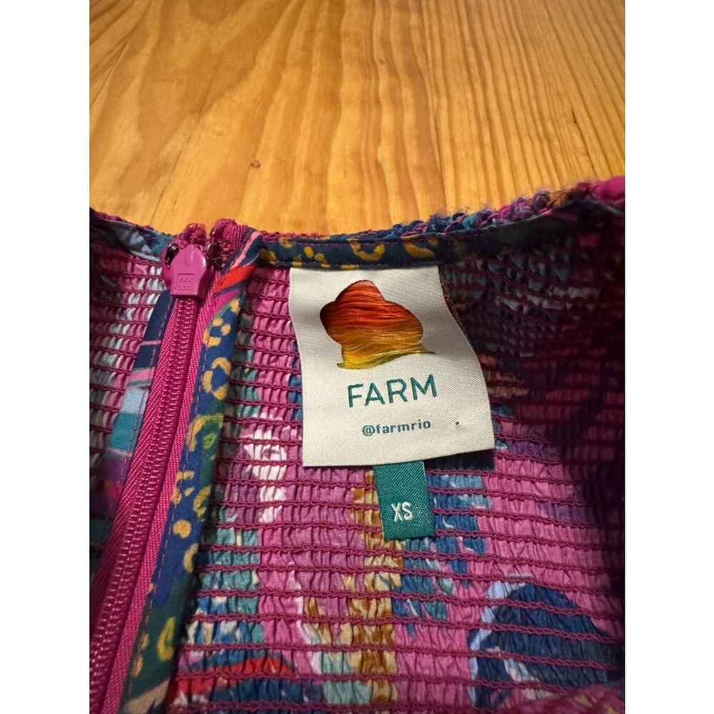 Farm Rio Rainbow Macaws Purple Puff Sleeve Smocked Midi Dress Women's SIZE XS - Picture 10 of 13